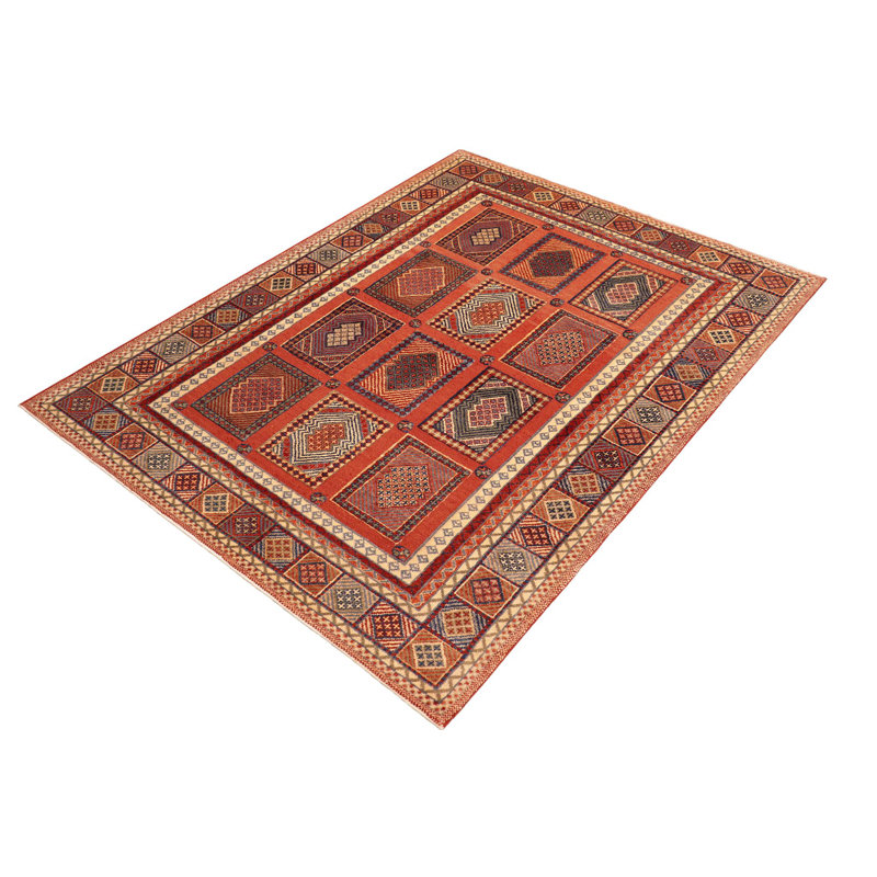 Tapis orange foncé / rouge en laine noué à la main Paresh Patchwork