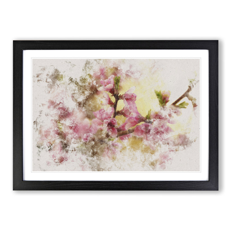 Cherry Blossom Flowers - Picture Frame Painting, 48cm H x 65cm W x 2cm D, Black Framed