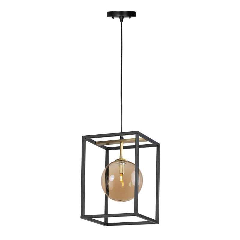 Waldenburg 1 - Light Single Pendant, Black/Polished Chrome, 12.5" H x 11.75" W x 11.75" D, Smoke