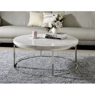 Table basse Zaidee, plateau en marbre naturel et finition nickel
