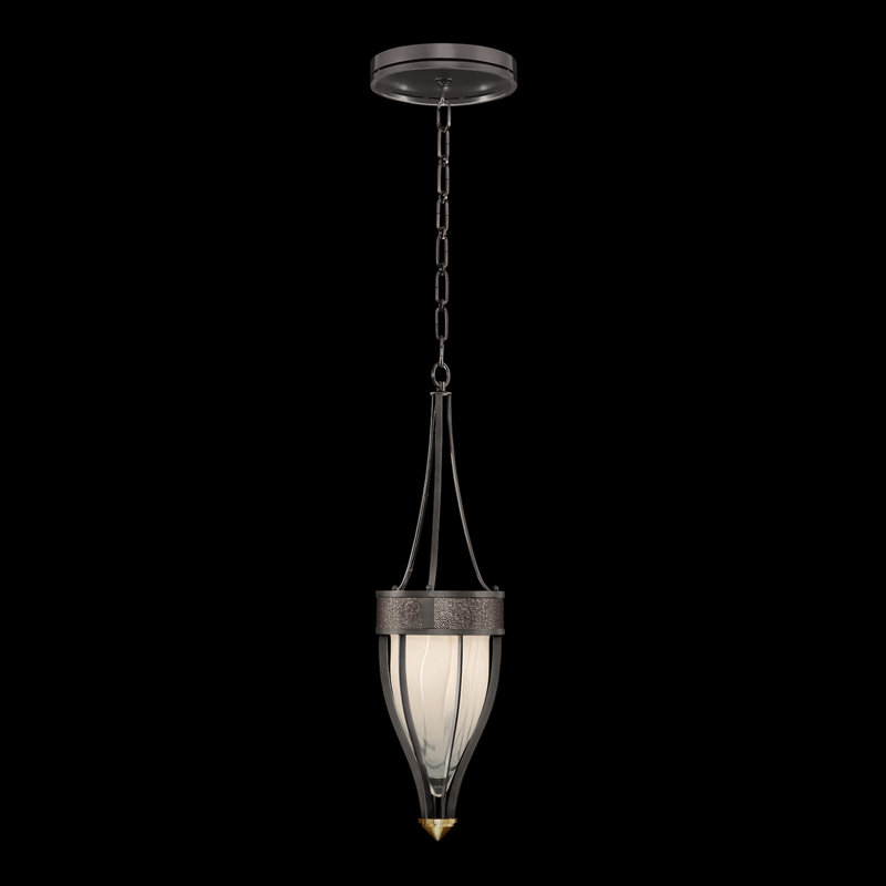 Luminaire suspendu rond l 7,5 po Mirage, Acier minuit / laiton, Galet