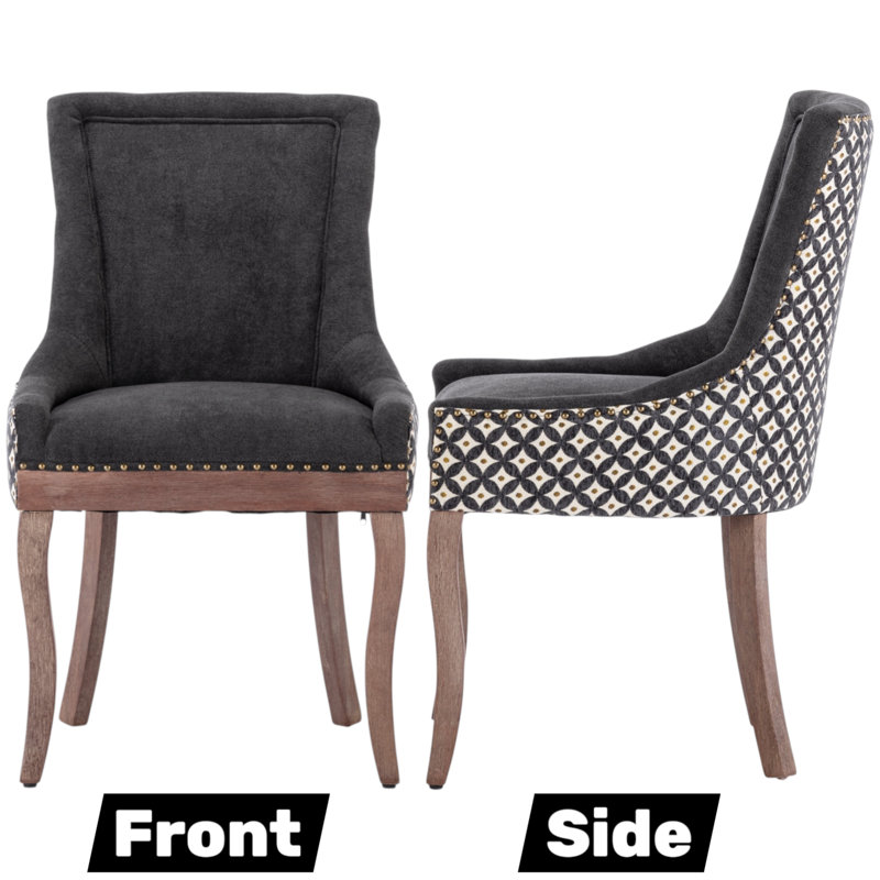 Chaise de salle à manger rembourrée en tissu épaissi et cloutée, Étoiles noires, 2, Brun