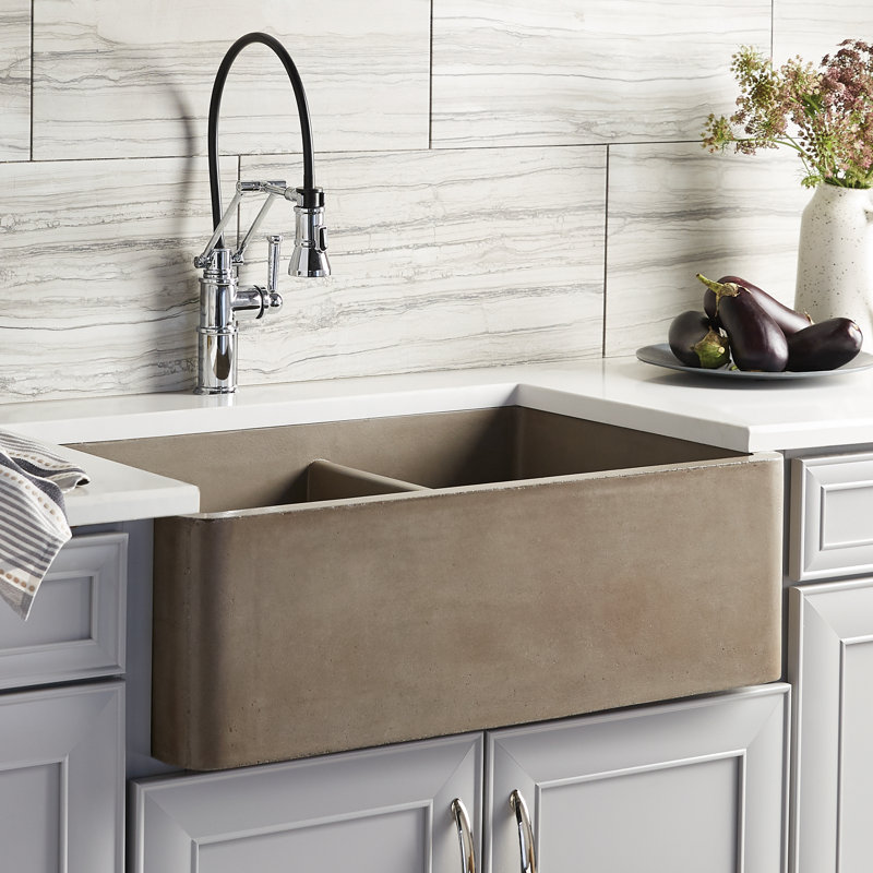 Farmhouse 33" L x 21" W Double Basin Farmhouse/Apron Kitchen Sink, Sand
