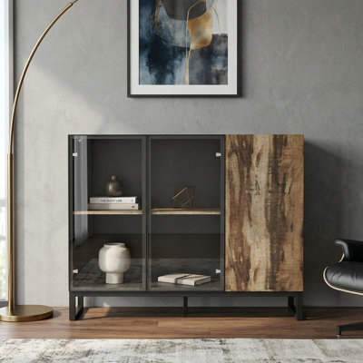 Buffet moderne de 47,2 po avec portes en verre, éclairage DEL 8 couleurs, port USB et conception sans poignée