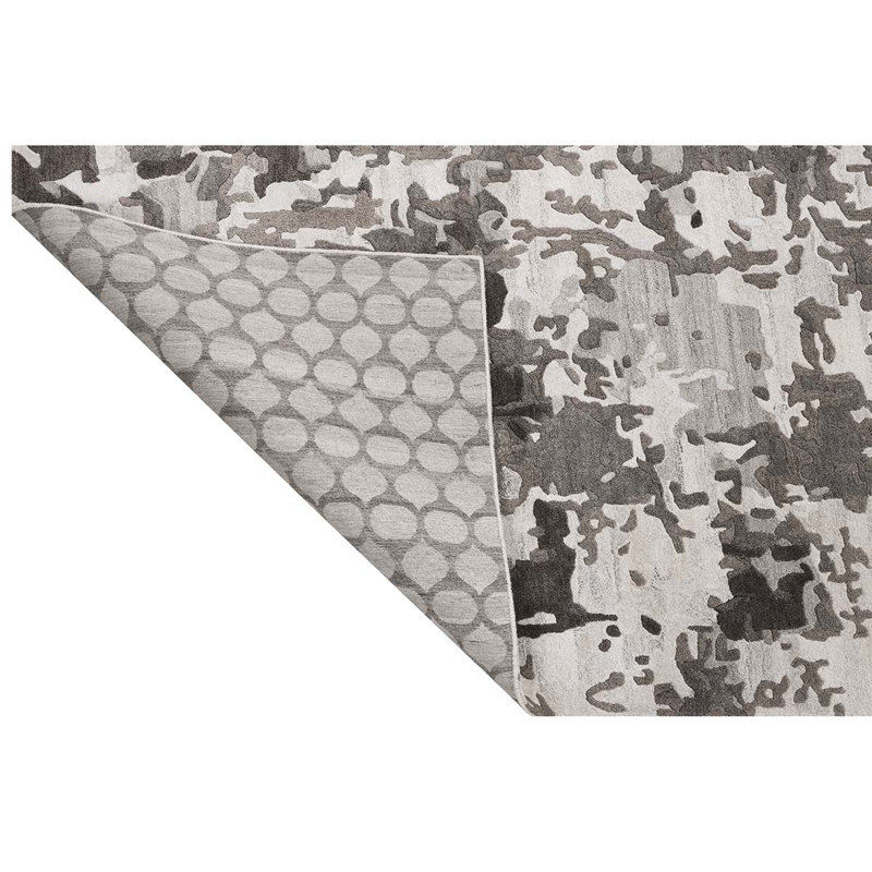 Tapis camouflage noué à la main en noir / gris, Rectangle 6 pi x 9 pi