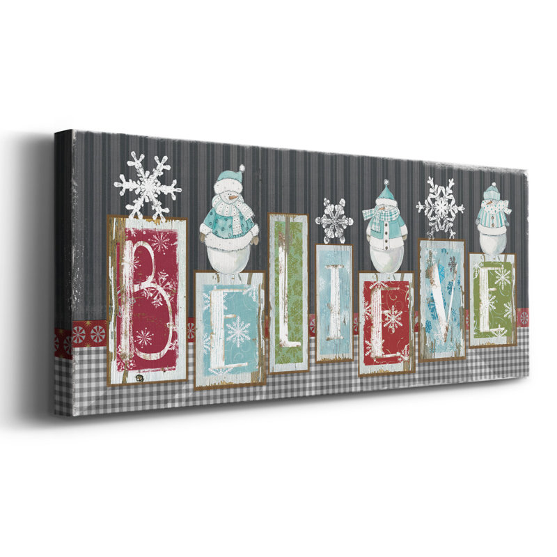 Bonhomme de neige croyant sur toile, H 8 po x l 20 po x P 1,5 po