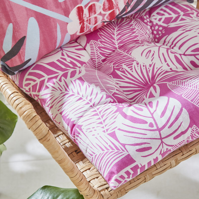 Tropical Birds Indoor/Outdoor Seat Cushion Pair, Hot Pink