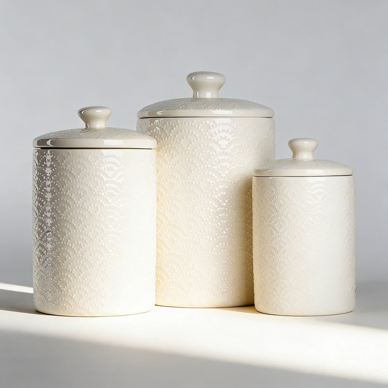 Ensemble de pots de cuisine en céramique avec couvercles hermétiques, contenants de rangement de comptoir 3 pièces pour agrafes pour farine, sucre, café, thé et garde-manger