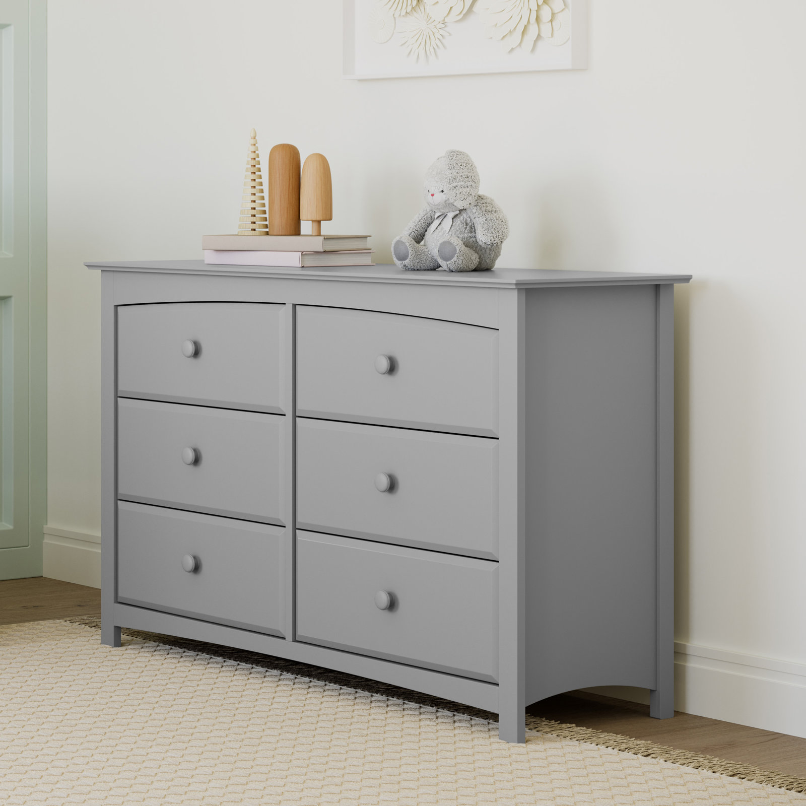 Kenton Wood 6-Drawer Double Dresser, Pebble Gray