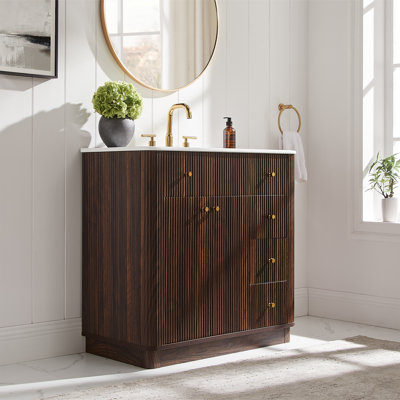 29.9" Modern Fluted Bathroom Vanity, Integrated Ceramic Sink