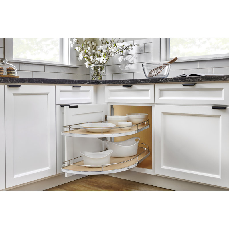 Maple Two-Tier Girasolo w/ Soft Close and Chrome Accents for 15" Right Opening/Blind Left Corner cabinets, 35.49" W