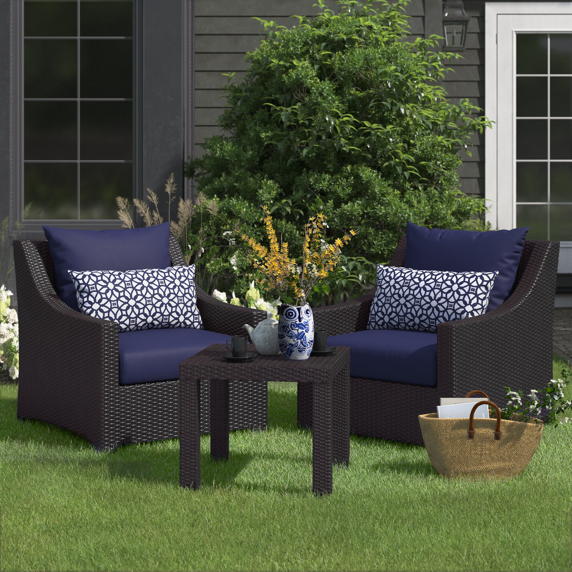 Outdoor/Indoor High Back Chair Cushions Deep Seat Patio Seat And Back  Cushion Set Stuffed High Rebound Foam Rocking 