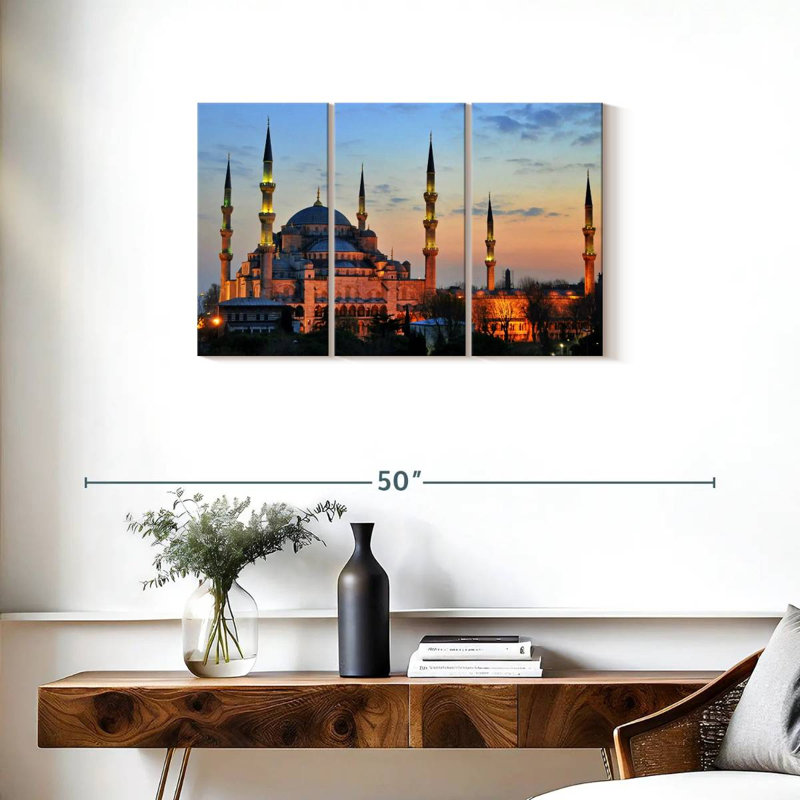Mosquée bleue, coucher de soleil, H 20 po x l 33 po