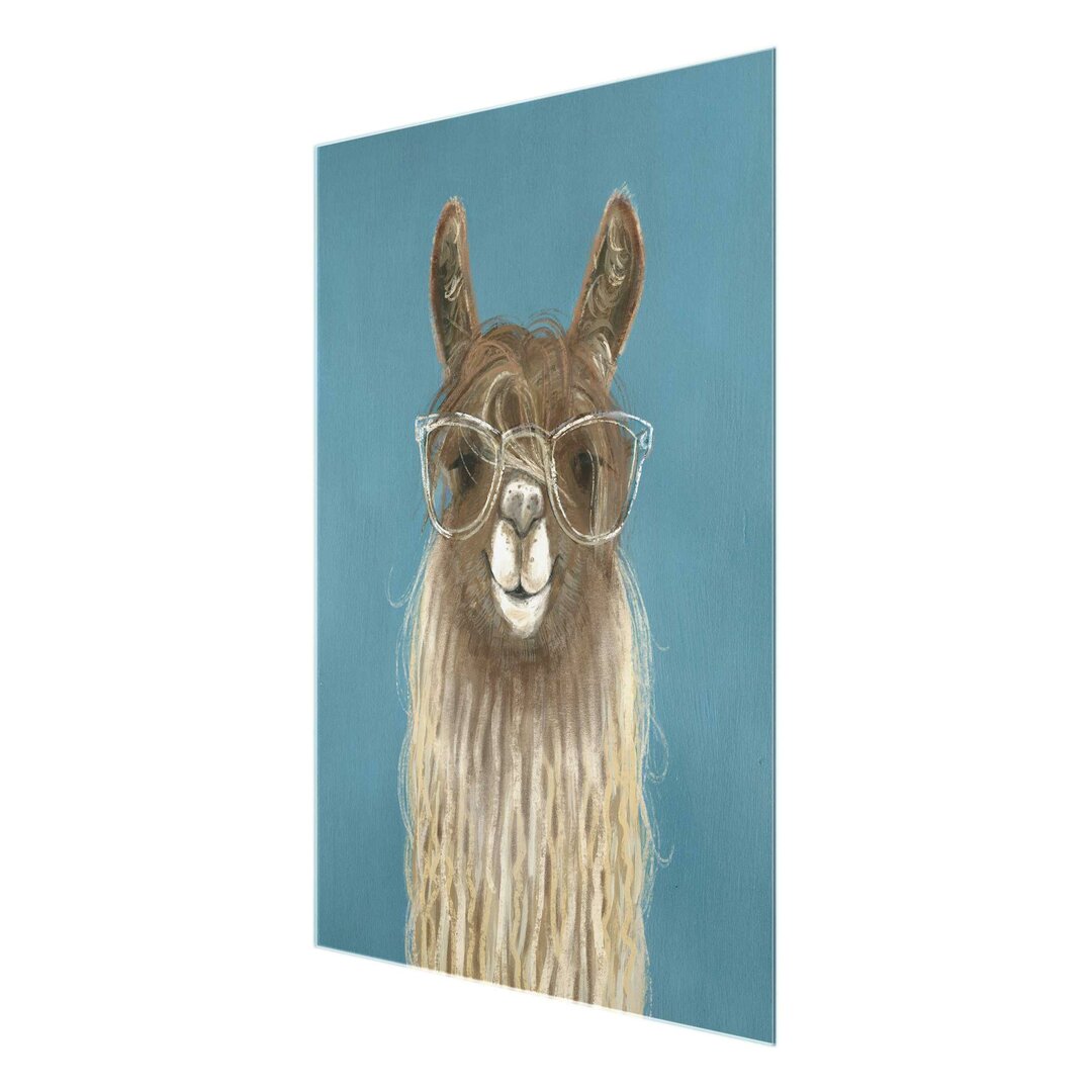 Glasbild Lama mit Brille III