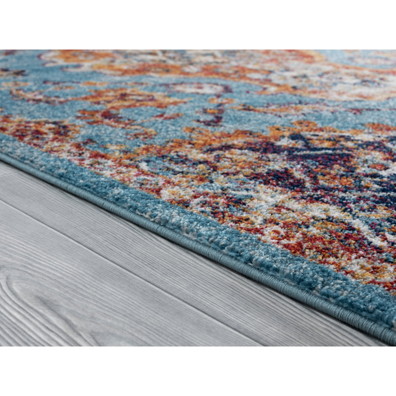 Tapis turquoise / orange Lennert Medallion, Rectangle 9 pi 10 po x 13 pi 2 po
