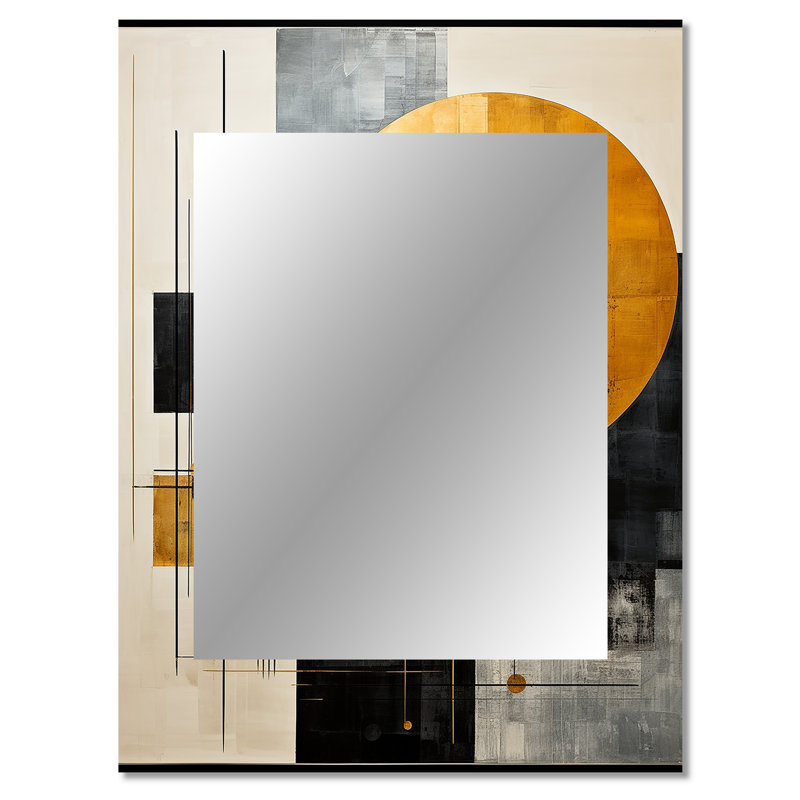 Cerulean Cubism Shapes II - Abstract Shapes Wall Mirror, Gold Decorative Mirror, Printed Metal Art, 40" x 30"