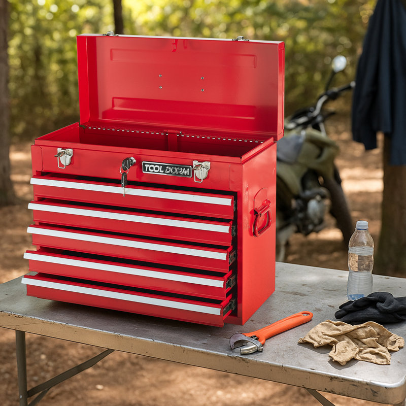 Boîte à outils 20,3 po en métal avec tiroir Boîte à outils en acier portable avec loquet en métal et serrure pour le garage, la maison et l'entrepôt (rouge, 20,3 po x 8,7 po x 16 po)