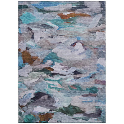 HomeRoots 10' X 14' Blue Gray And Brown Abstract Washable Indoor Outdoor Area Rug