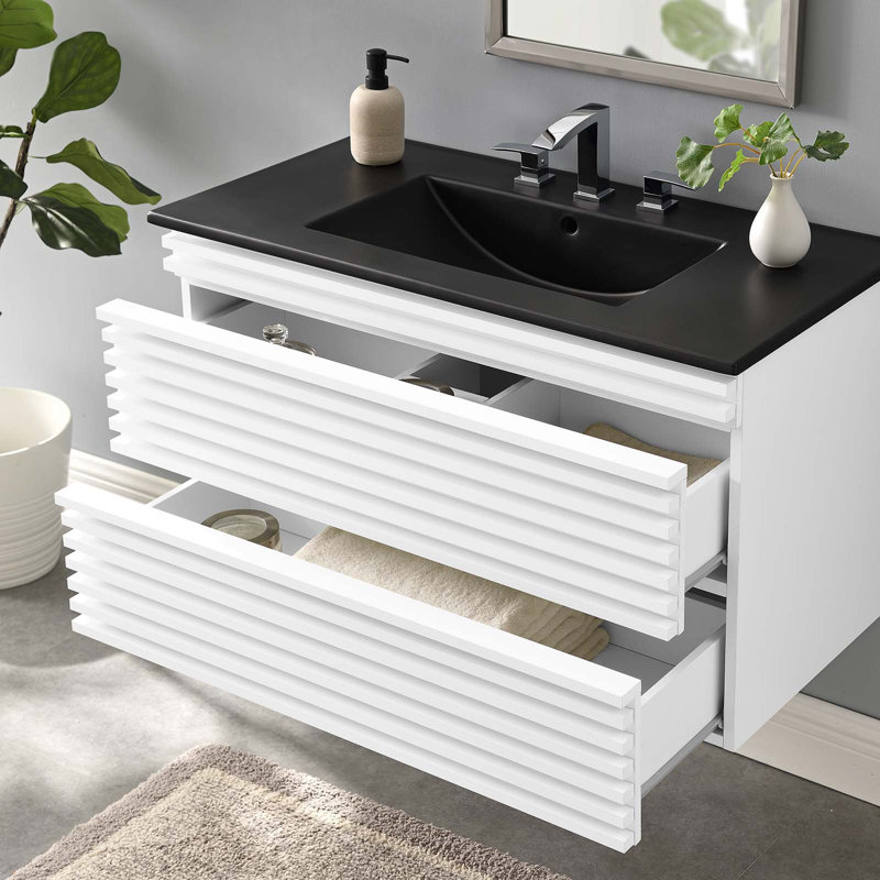 Modway Render 36" Wall-Mount Bathroom Vanity, White/Black