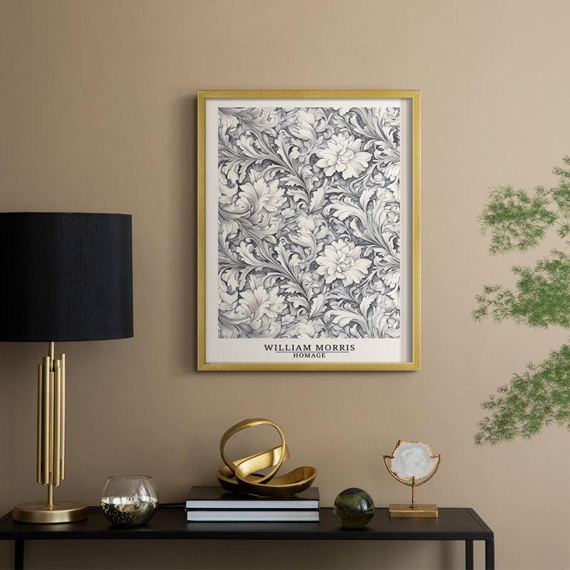 WM MORRIS Series DCCXI Framed Print - Solid Wood, 15" H x 12" W, Gold