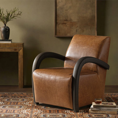 Peru 26.5"W Modern Genuine Leather Armchair with Unique Arms