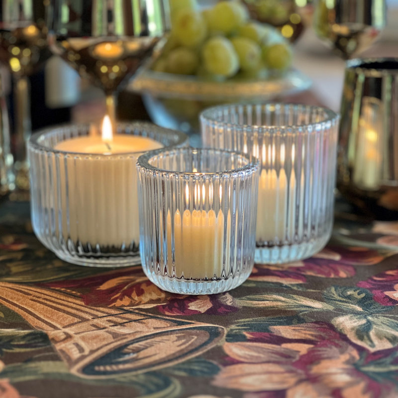 3 Piece Smoke Glass Candle Holder Set, Clear