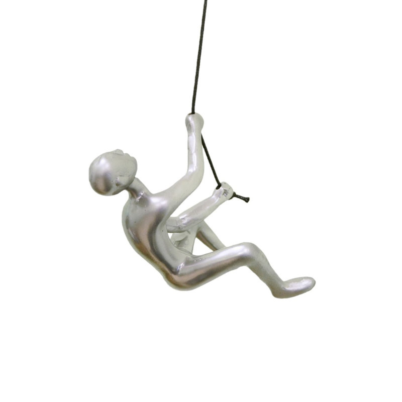 Set of Two Silver Resin Climbing Man Hanging Dimensional Sculpture