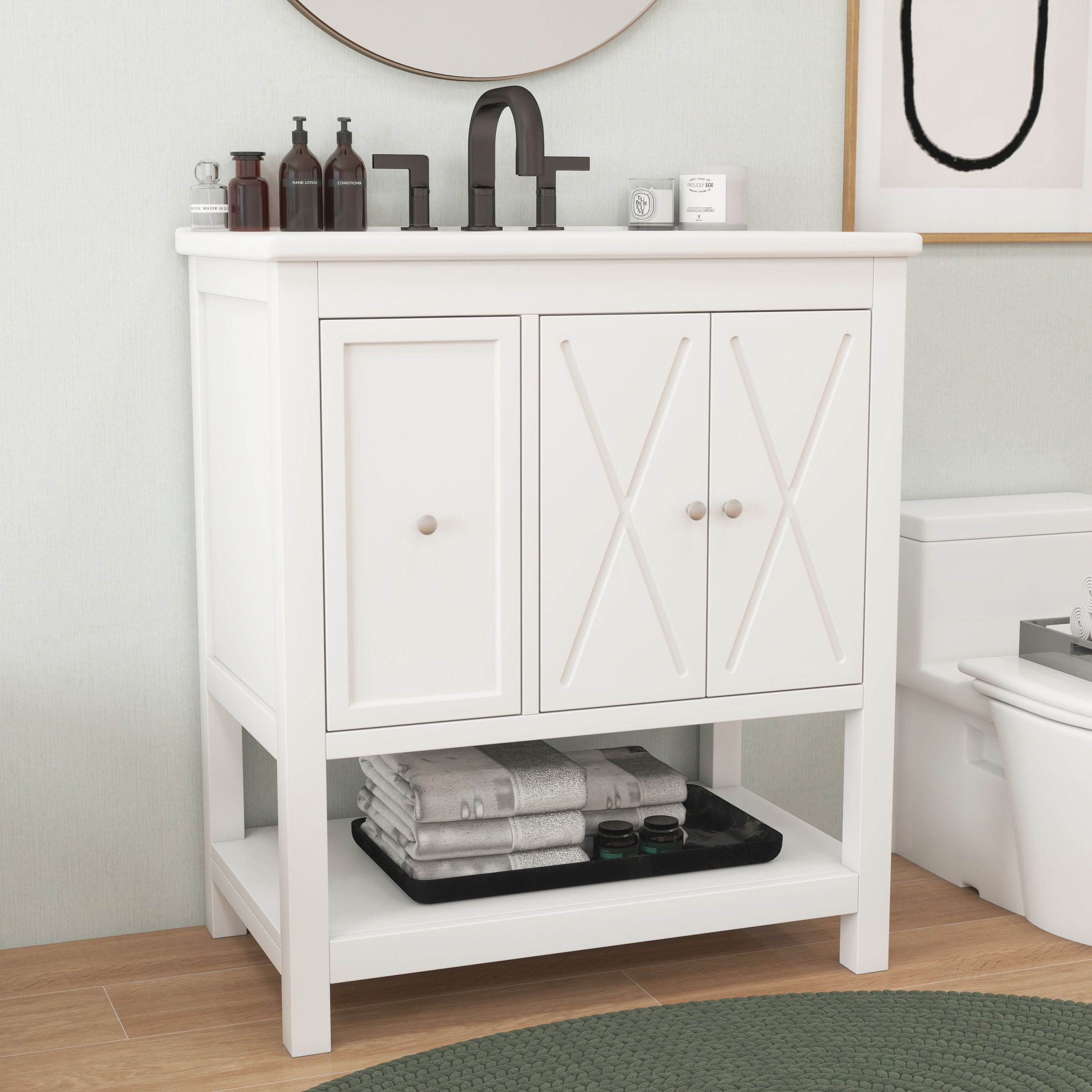 Gracie Oaks Carnagall 30'' Single Bathroom Vanity with Ceramic Top ...