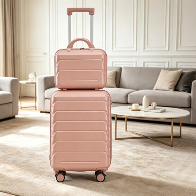 Luggage Sets 2 Piece, Excellent value, ABS Hard Shell Suitcases with Double Spinner with Combination Lock,14" Cosmetic Case Travel Luggage Set, Carry on Luggage with Wheels (14"/20" Pink)