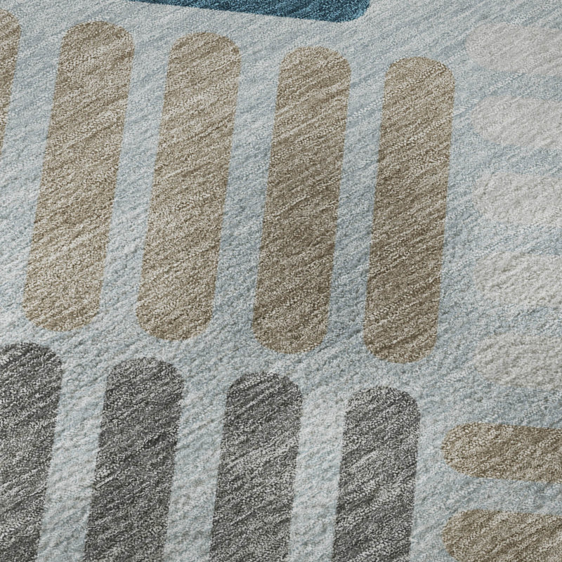 Premium Machine Washable Mayfield AMF2339 Geometric Rug, Teal, 9' x 12'