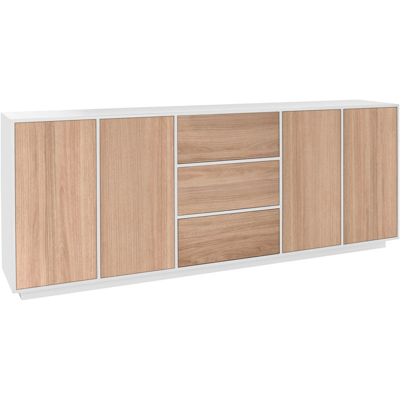 Emina 220cm Sideboard, White Glossy/Walnut