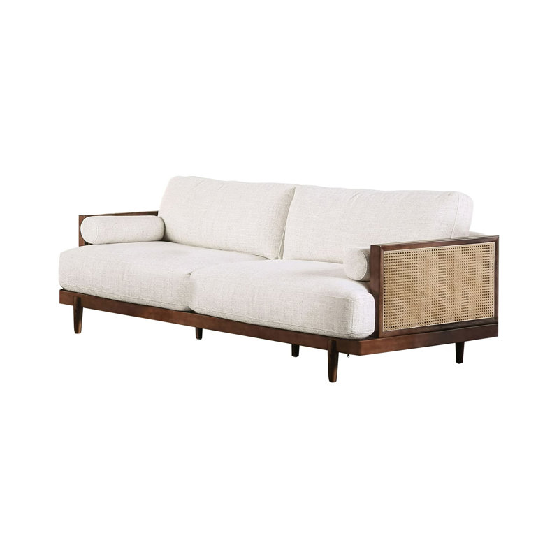 Causeuse l 65,4 po Mid-Century moderne, beige / noyer, Bois espresso