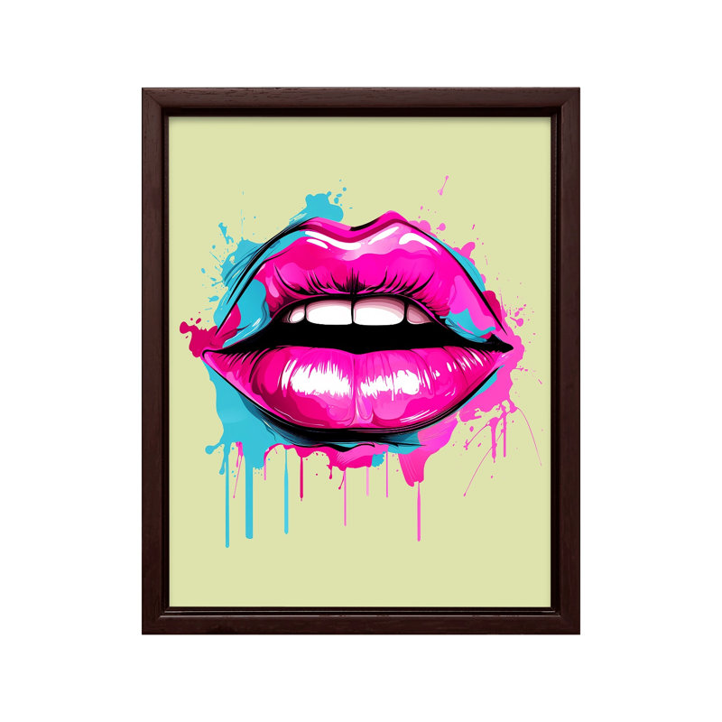 Lèvres de femme, Canevas, Encadrement brun, H 11 po x l 14 po