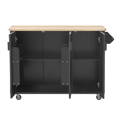 51" Fluted Kitchen Island with Drop Leaf, Farmhouse Accent Kitchen Island on Wheels with Internal Storage Rack, Rolling Kitchen Cart with Towel Rack for Kitchen, Dining Room Ash