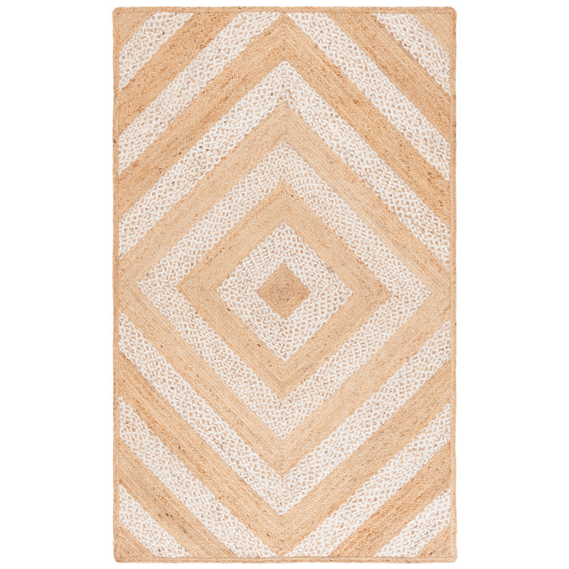 Natural Fiber Handloom Jute Geometric Rug, Round 6'
