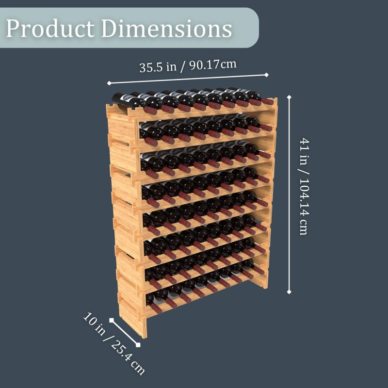 Wine Stack 72 Bottle Bamboo Stackable Rack, 41" H x 35.5" W x 10" D