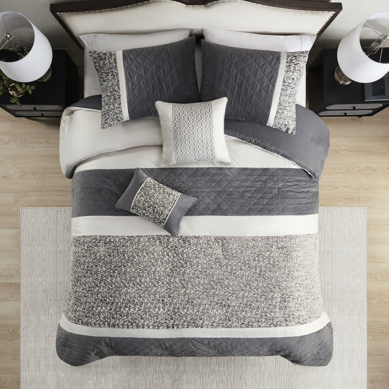 Édredon 5 pièces très grand / très grand, texturé avec rayures, oreillers inclus à 5 rayures, envers en microfibre,