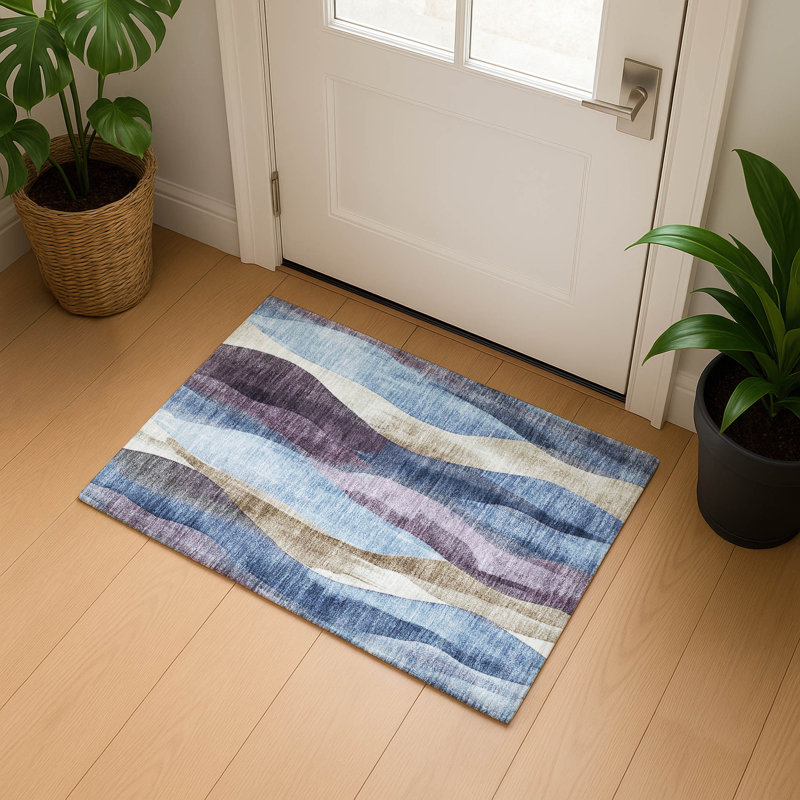 Premium Machine Washable Prado AMF1989 Waves Rug, Rectangle 1'8" x 2'6"