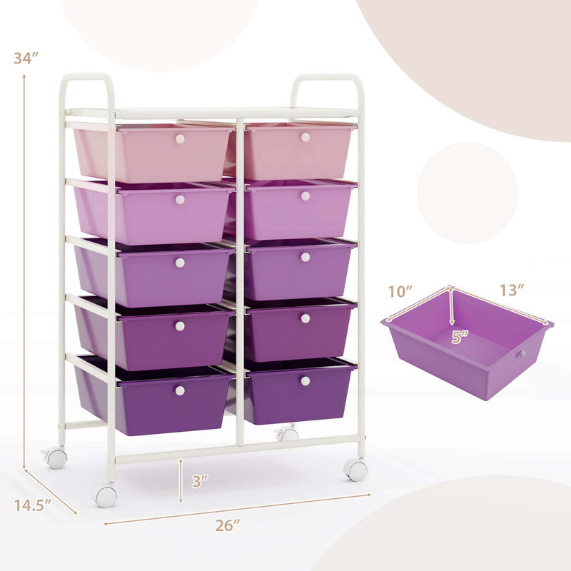 Organisateur de cuisine à 10 tiroirs avec chariot de rangement, Mauve