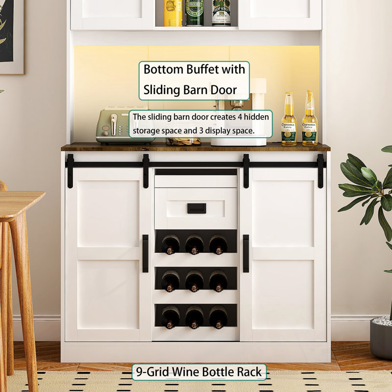 Armoire de rangement Pantry avec porte de grange coulissante et tablette ouverte