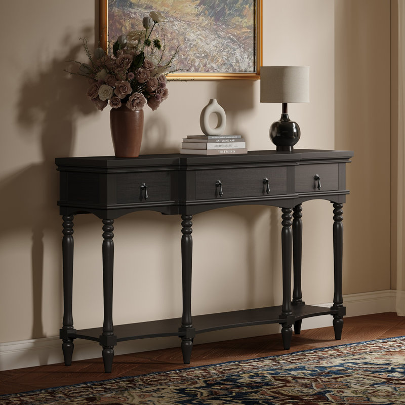 Console 58 "avec tiroirs et tablette inférieure, Noir