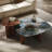 Modern Walnut And Sapphire Marble Irregular Coffee Table Nesting Set