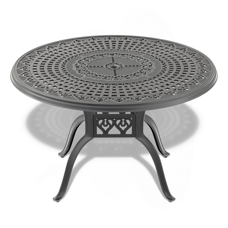 47.24-Inch Cast Aluminum Patio Dining Table With Black Frame And Umbrella Hole