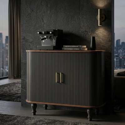 39" Modern Fluted Bar Cabinet with Storage Drawer & Hidden Side Compartments