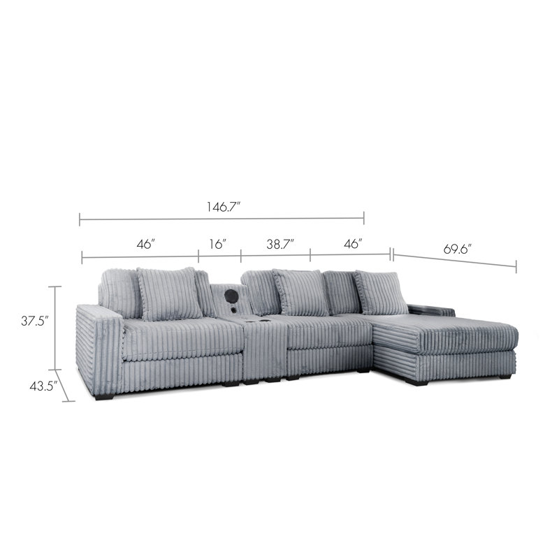 Canapé modulaire en similifourrure 4 pièces Sherilyn, Tissu gris chinchilla