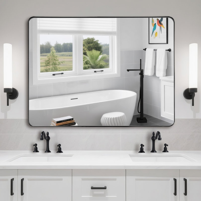 SUMERAIN Black Edge Resistant Rectangle Bathroom Vanity Mirror,  30x40 Inch Aluminum Framed Vanity Mirror with Tempered Glass for Large Bathroom Walls, Horizontal or Vertical Mount