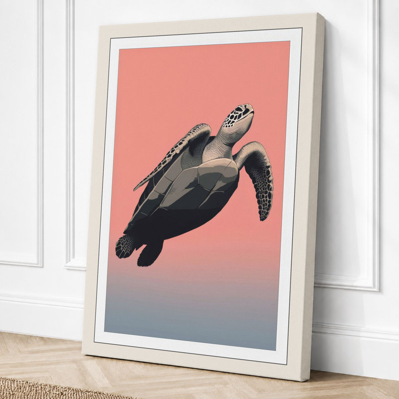 Turtle in Flight Minimalist - Wrapped Canvas, 30x20 - 76.2 x 50.8 cm, Cream Border
