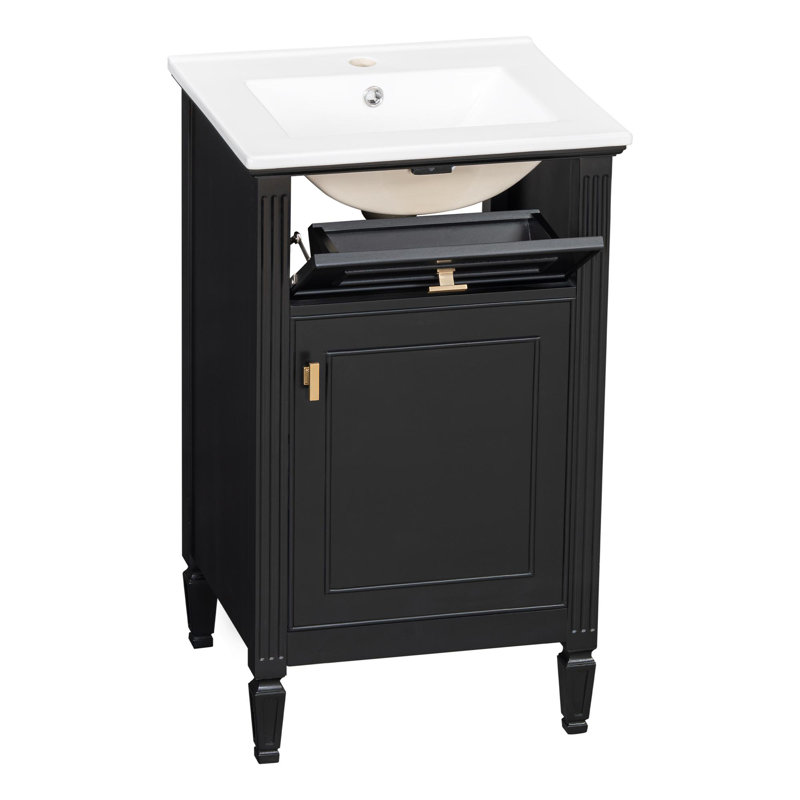 Meuble-lavabo autoportant de 20 po avec lavabo en céramique, Noir