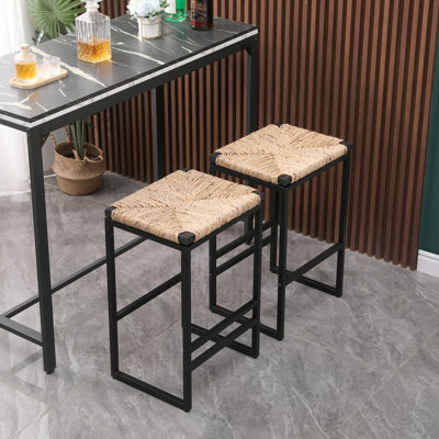 Ensemble de 2 tabourets de bar en jacinthe d'eau tissés pour comptoir de cuisine avec tabourets sans dossier en jacinthe d'eau avec repose-pieds (jacinthe d'eau sans dossier)
