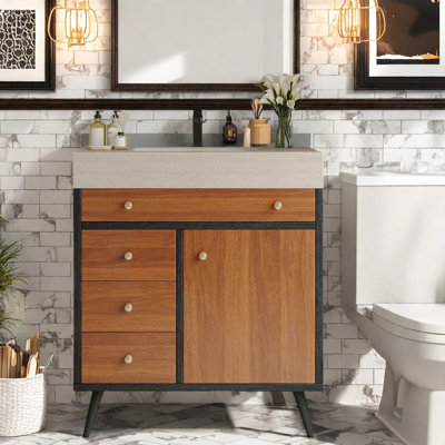 Meuble-lavabo moderne avec lavabo en céramique et plateau en pierre frittée